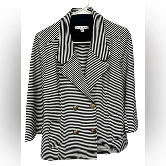 CAbi Jacket Navy Blue/White Striped Collared Double Breasted Pockets - Picture 1 of 8